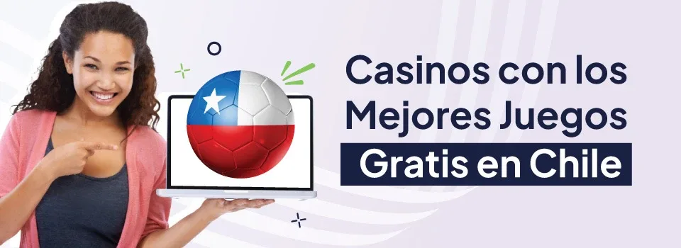 Mujer joven con rulos haciendo alusión a los juegos de casino gratis mientras señala la pantalla de su laptop en donde hay una pelota de fútbol con la bandera de Chile