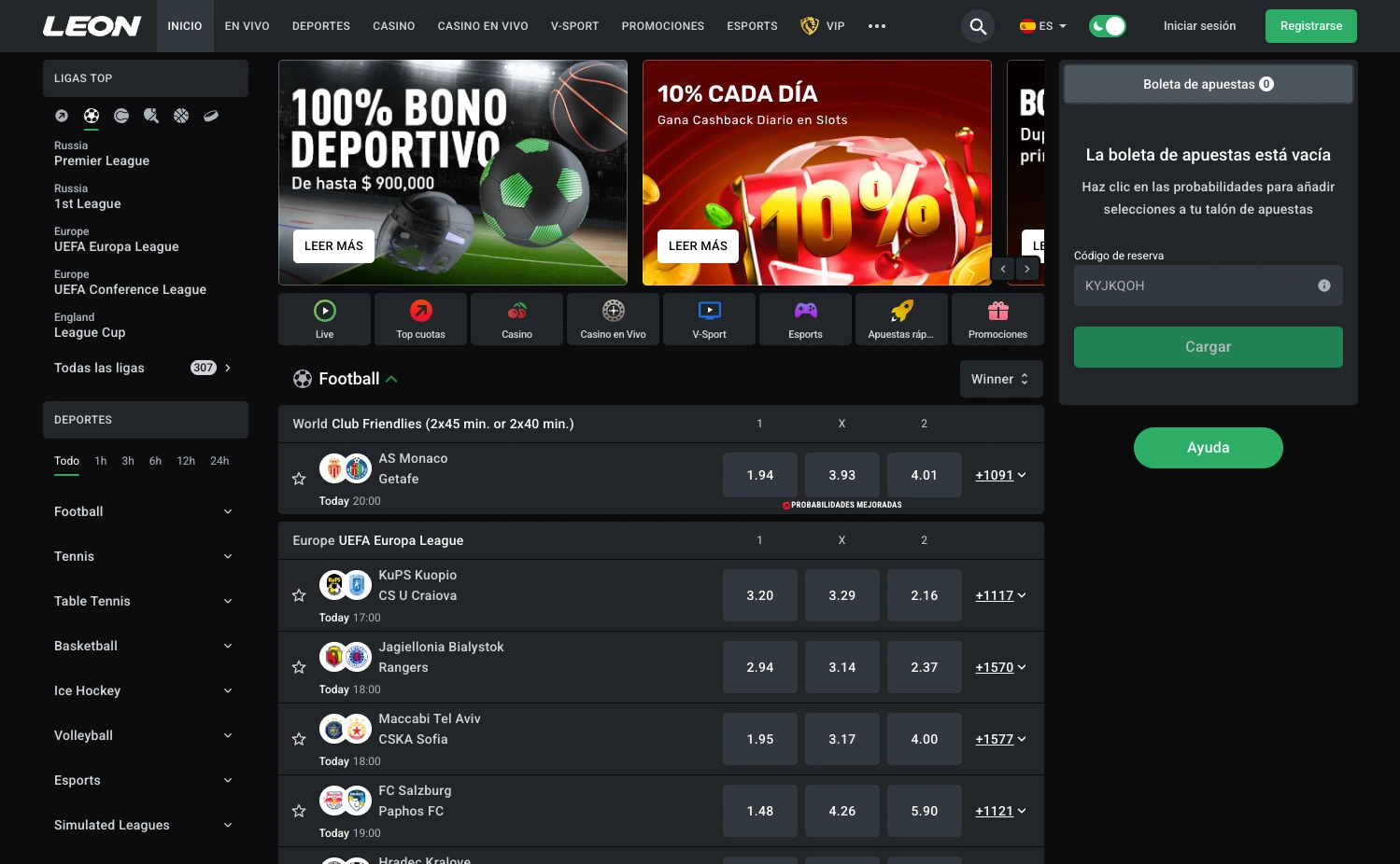 Bono de bienvenida y promociones